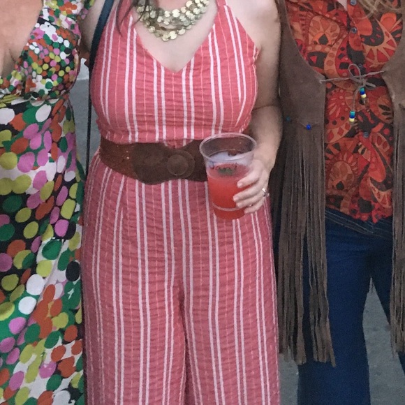 Anthropologie Women’s Red and Cream Striped Summer Jumpsuit - Picture 4 of 4